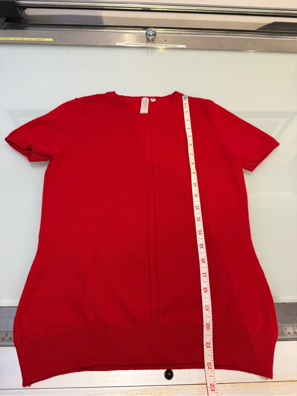 LONIA 100% Cashmere Red Short Sleeve Pointelle Center Crewneck Knit Sweater M - Picture 6 of 8